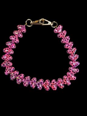 Hot Pink Iridescent Leopard Heart Bead Bag Chain